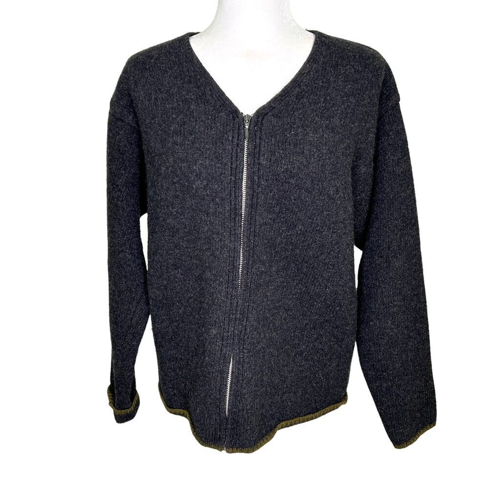 Banana Republic Gray Lambs Wool Zip Front Long Sleeve Preppy Unisex Cardigan